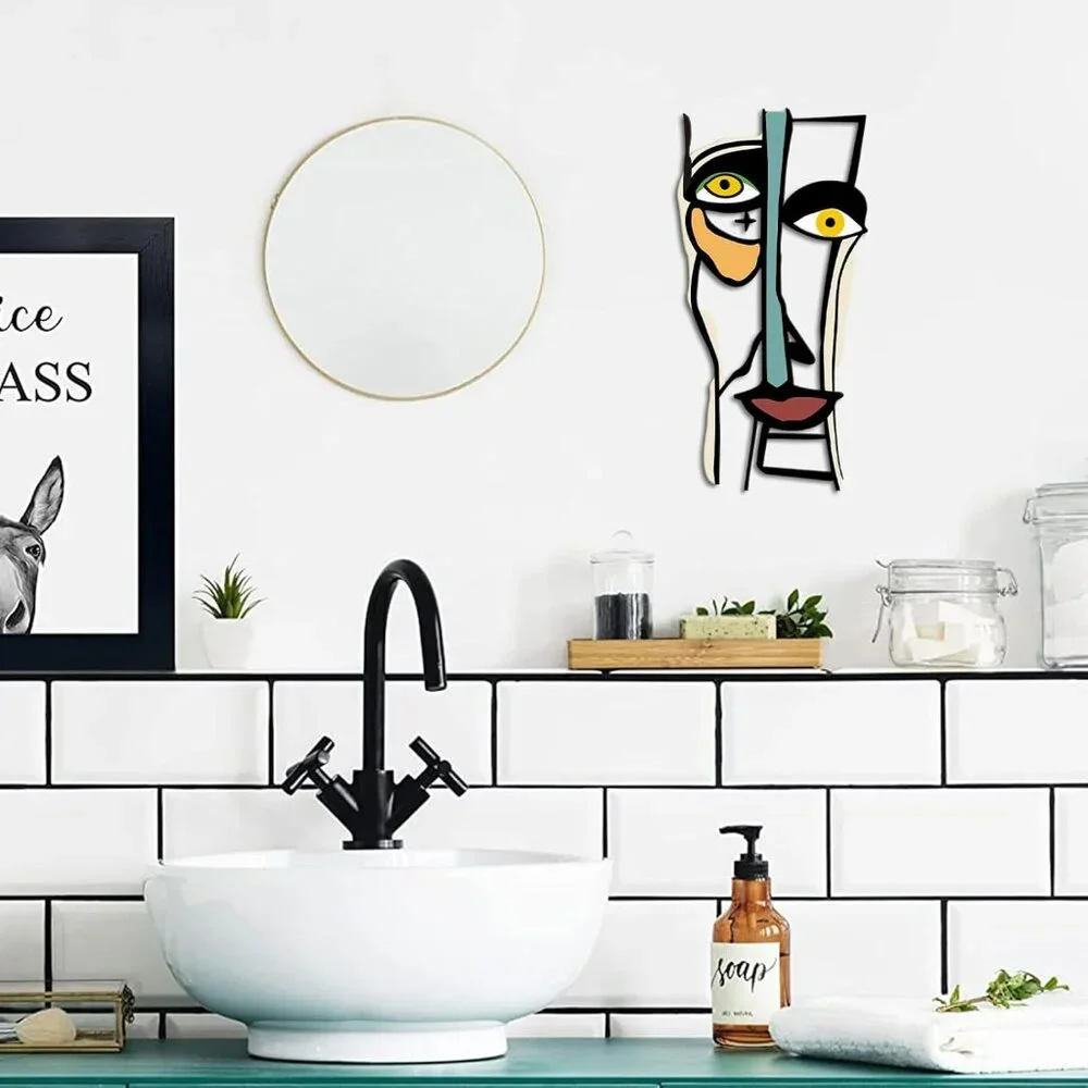 Retro Abstract Wall Decor Metal‎ Line Face Wall Art Sign Modern Home Decor MCM